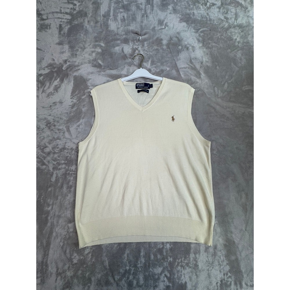 Polo Ralph Lauren Mens V‎ Neck Sweater Vest Cream L Pima Cotton